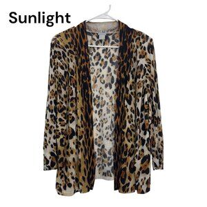 Chicos SZ 2 Leopard Print Open Front Cardigan Sweater Womens Size L 3/4 Sleeve